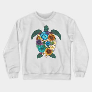 Floral Turtle Color White Background Crewneck Sweatshirt